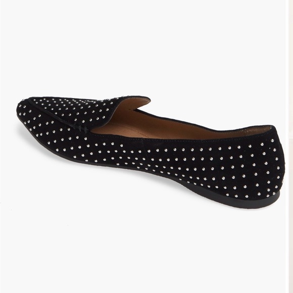 Nordstrom Steve Madden Feather Black Suede Silver Studded Loafers. EUC. Size 8. - Picture 3 of 11